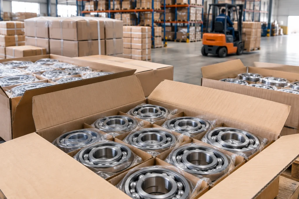 Bearings packed into shipping cartons