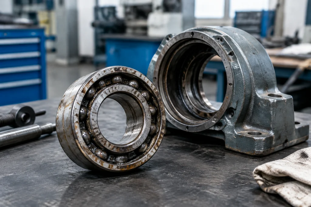 Worn bearing removed from machinery for replacement